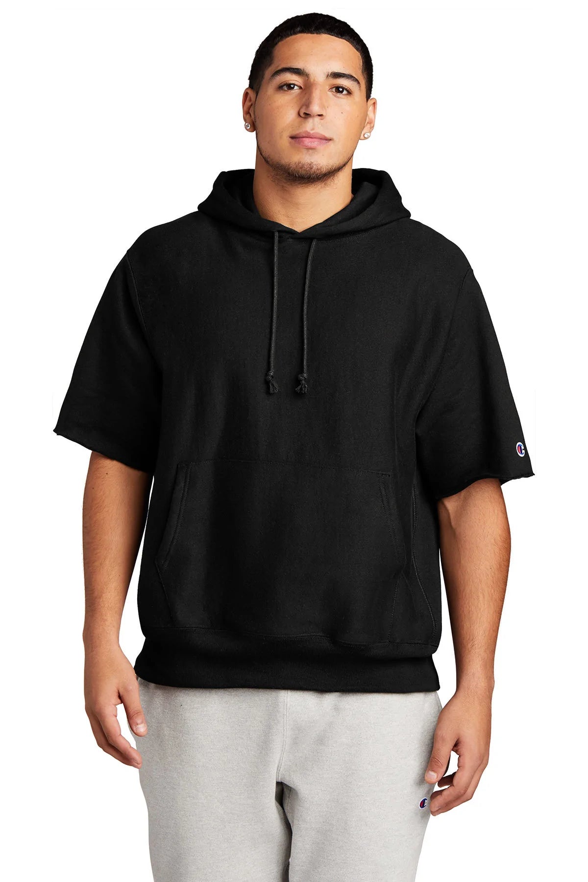 Champion Reverse Weave Short Sleeve Hooded Sweatshirt | Black