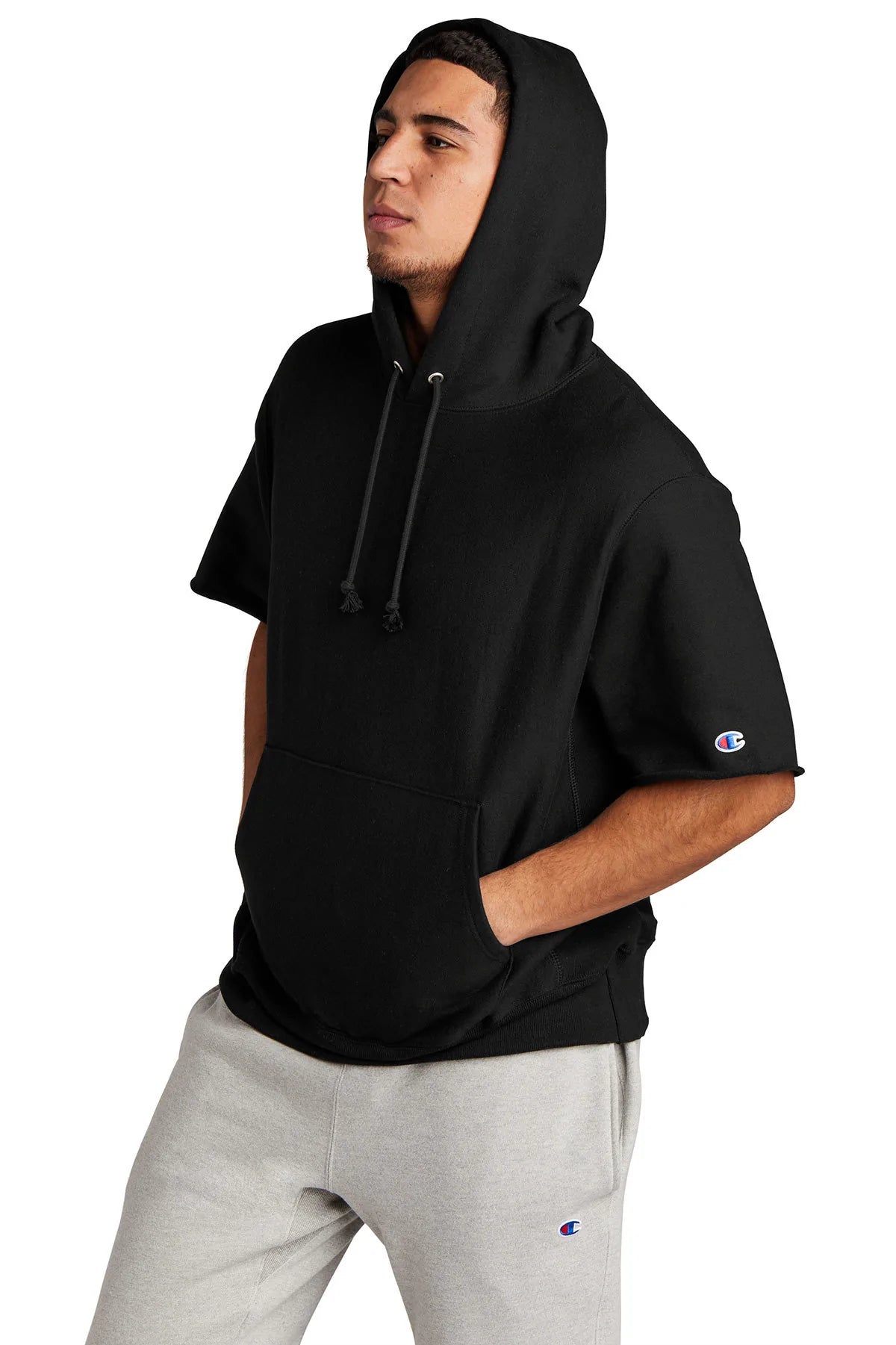 Champion Reverse Weave Short Sleeve Hooded Sweatshirt | Black