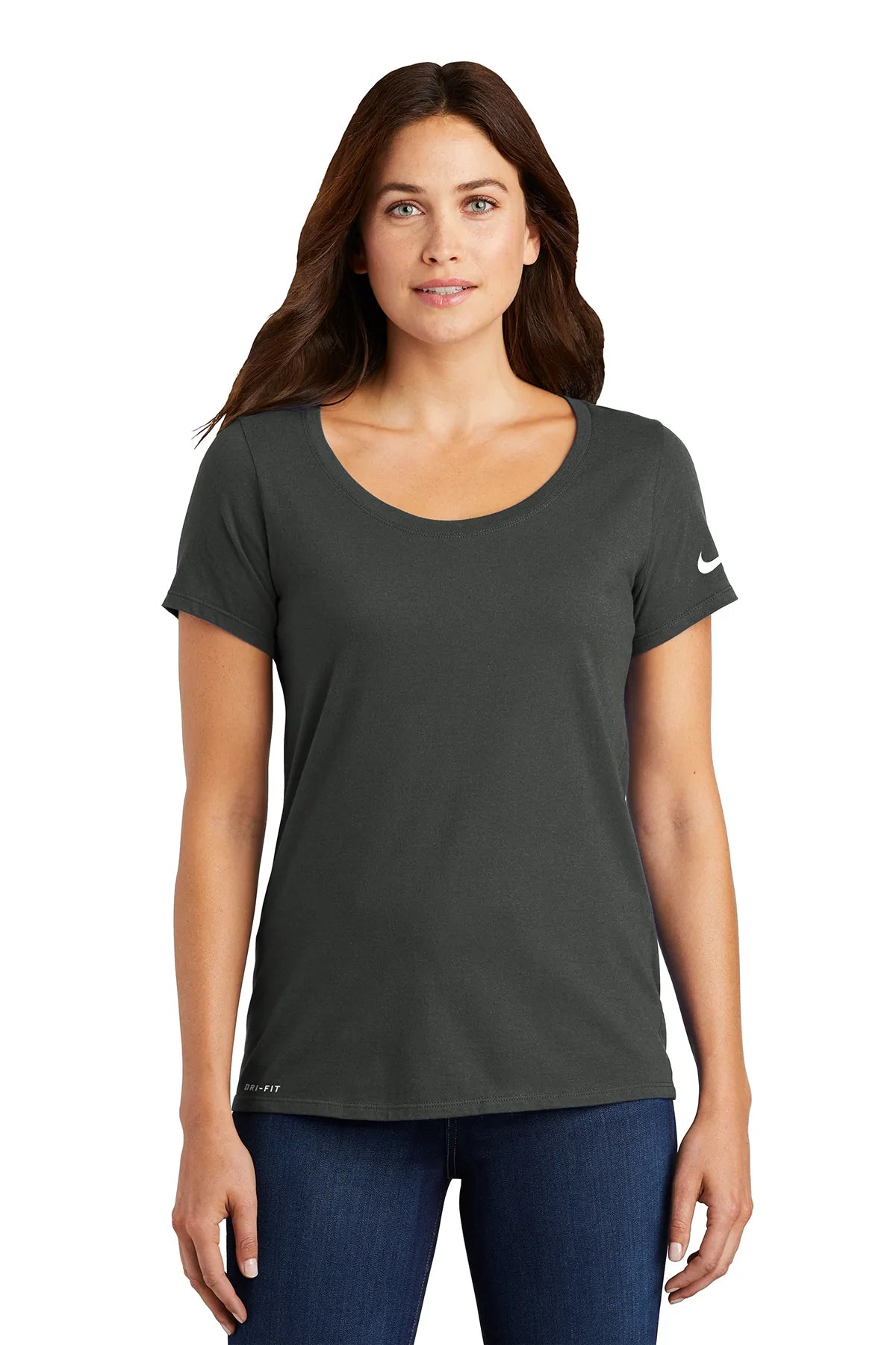 Nike Ladies Dri-FIT Cotton/Poly Scoop Neck Tee | Anthracite