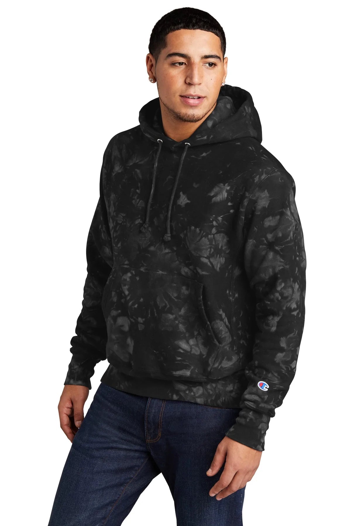Champion Reverse Weave Scrunch-Dye Tie-Dye Hooded Sweatshirt | Black