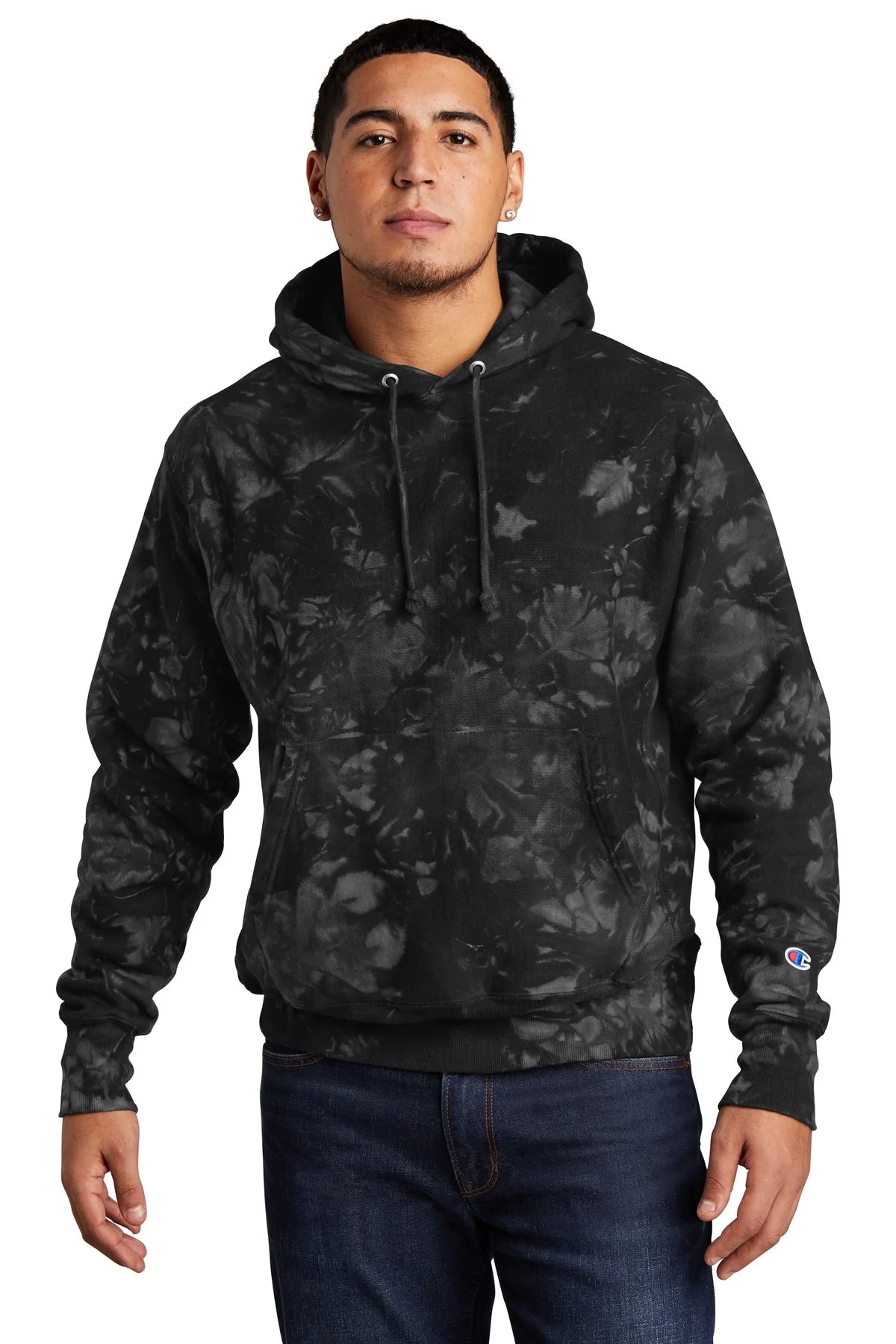 Champion Reverse Weave Scrunch-Dye Tie-Dye Hooded Sweatshirt | Black