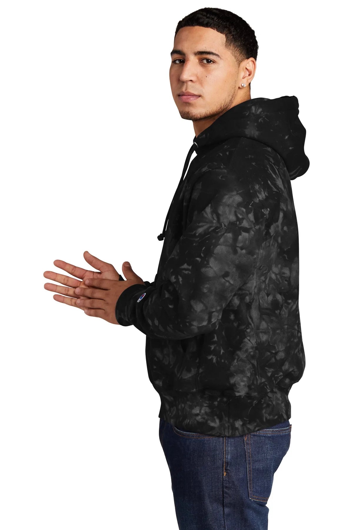 Champion Reverse Weave Scrunch-Dye Tie-Dye Hooded Sweatshirt | Black