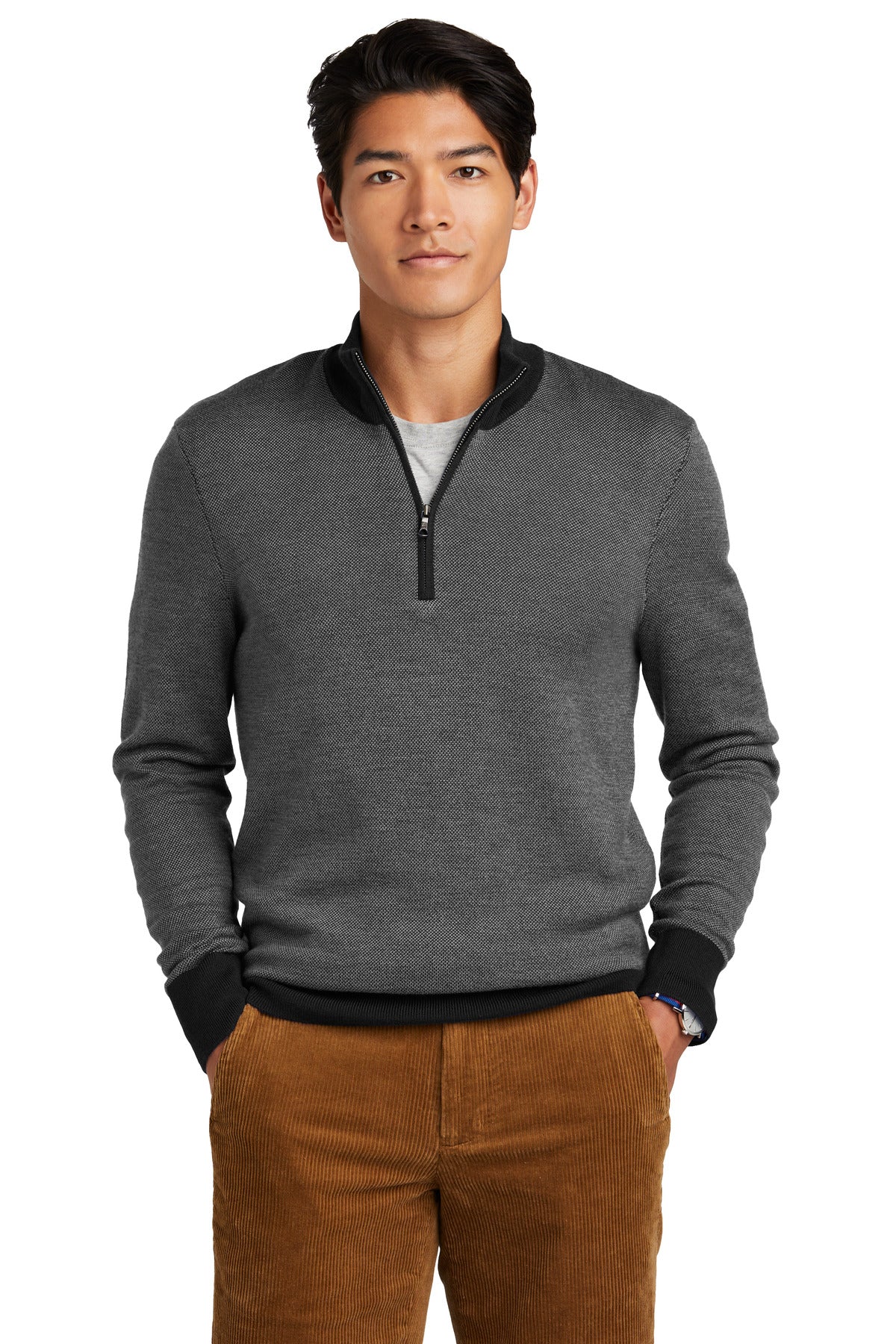 Brooks Brothers ®  Washable Merino Birdseye 1/4-Zip Sweater