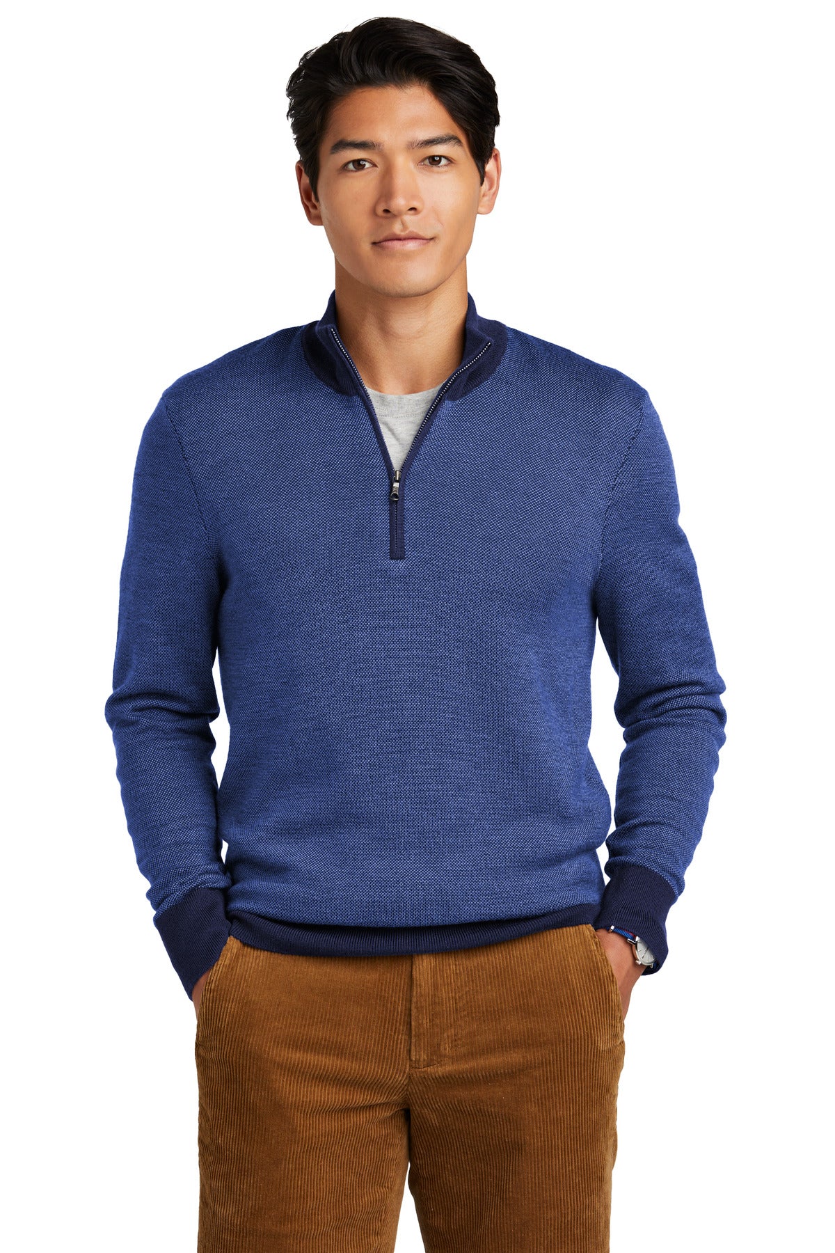Brooks Brothers ®  Washable Merino Birdseye 1/4-Zip Sweater