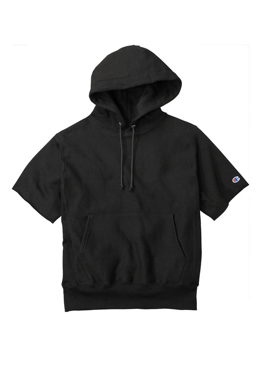 Champion Reverse Weave Short Sleeve Hooded Sweatshirt  | Black