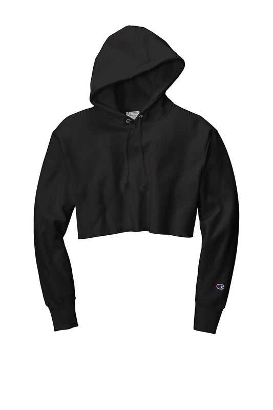 Champion Women's Reverse Weave Cropped Cut-Off Hooded Sweatshirt | Black