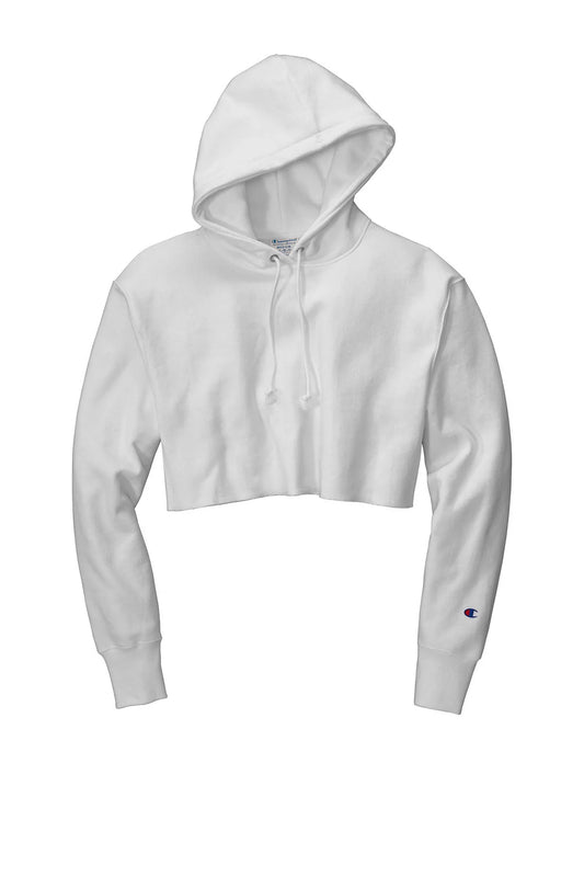 Champion Women's Reverse Weave Cropped Cut-Off Hooded Sweatshirt | White