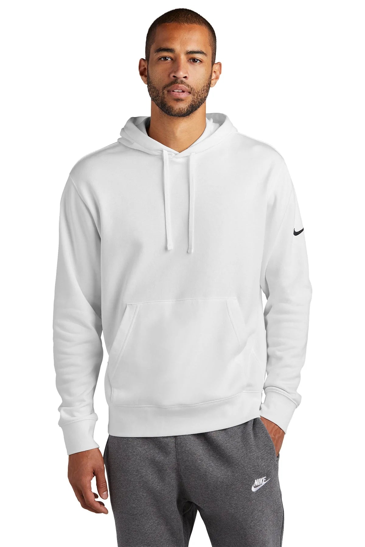 Nike Club Fleece Sleeve Swoosh Pullover Hoodie | Dark Grey Heather