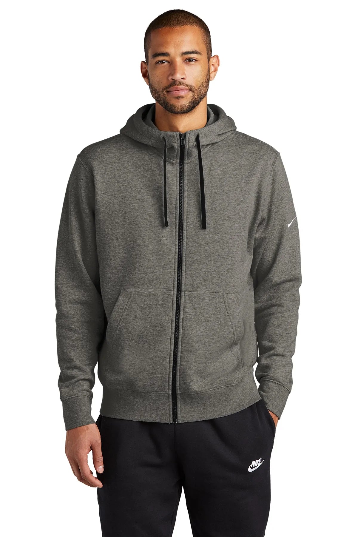 Nike Club Fleece Sleeve Swoosh Full-Zip Hoodie | Charcoal Heather