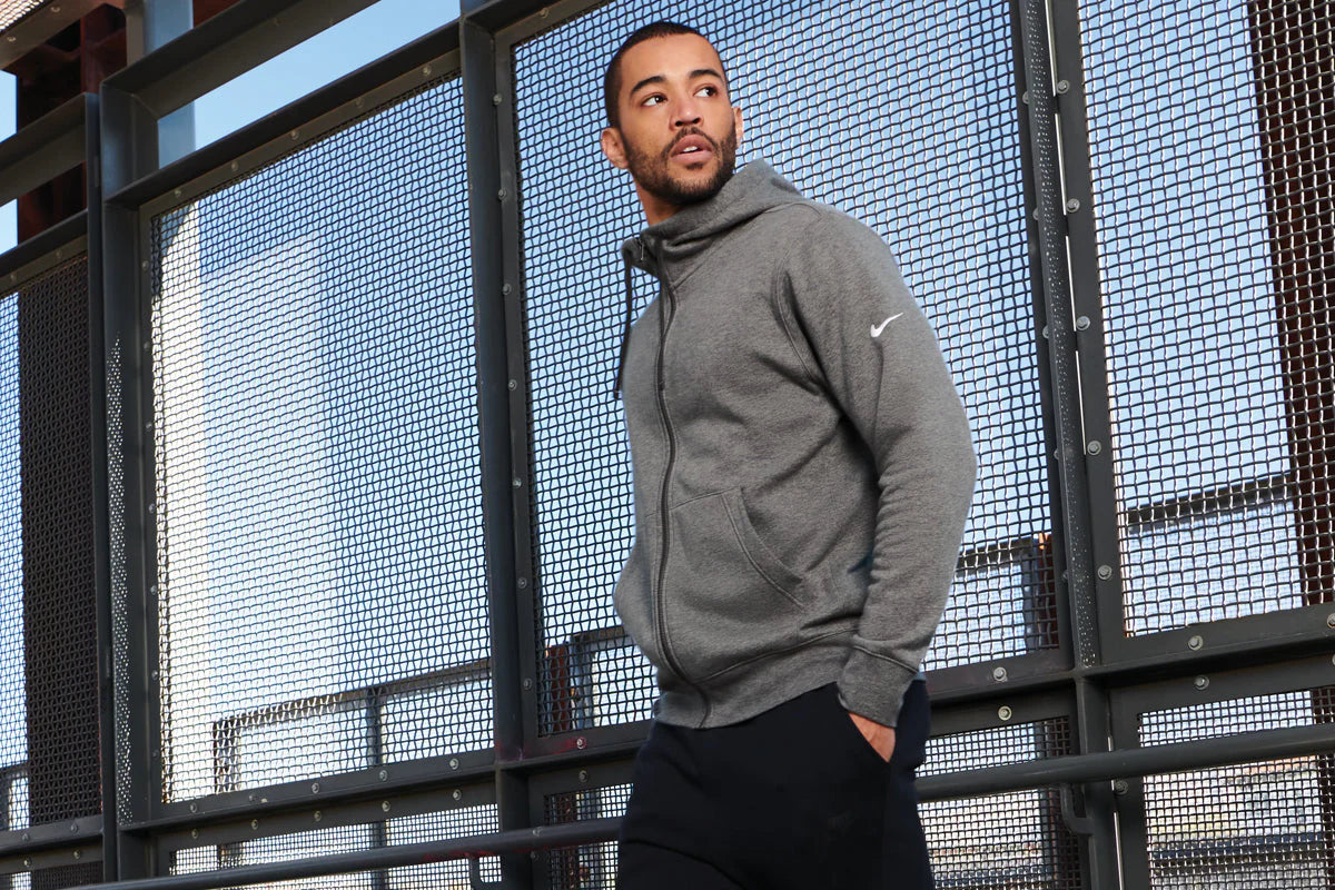 Nike Club Fleece Sleeve Swoosh Full-Zip Hoodie | Charcoal Heather