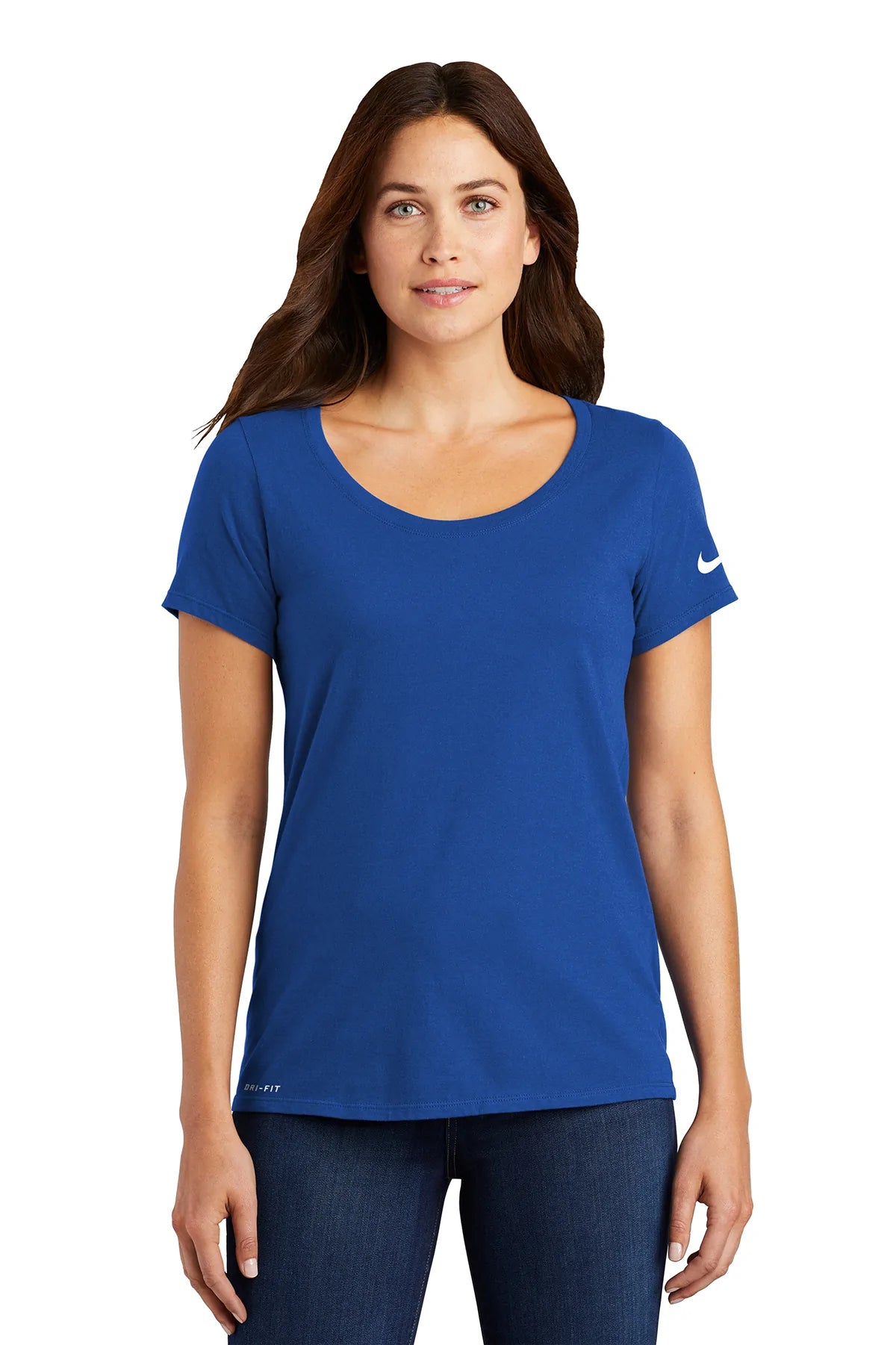 Nike Ladies Dri-FIT Cotton/Poly Scoop Neck Tee | Rush Blue